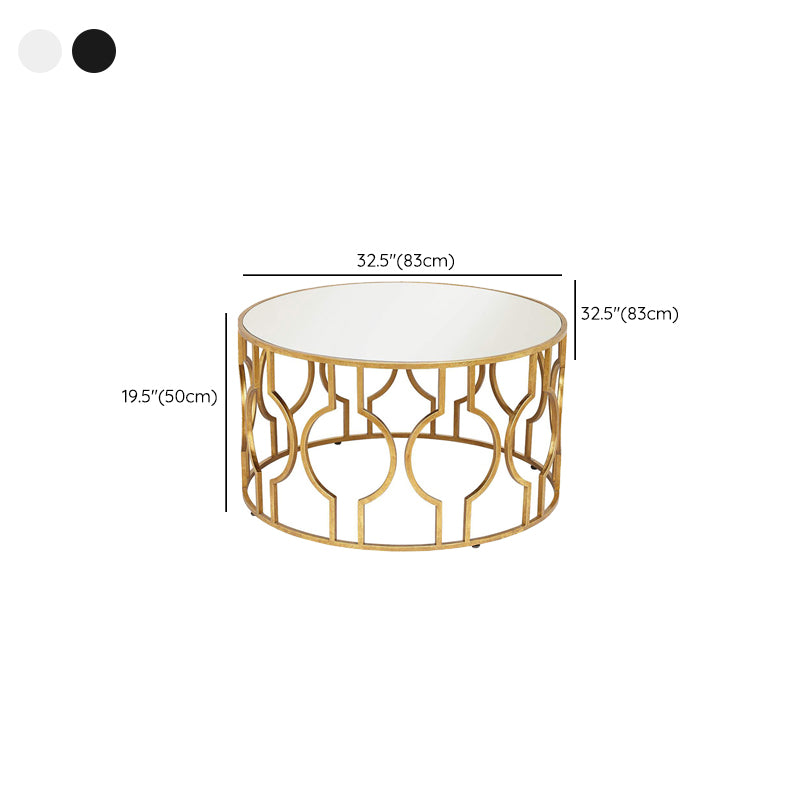 Contemporary Round Glass Coffee Table Brass Metal Frame 1 Single Cocktail Table