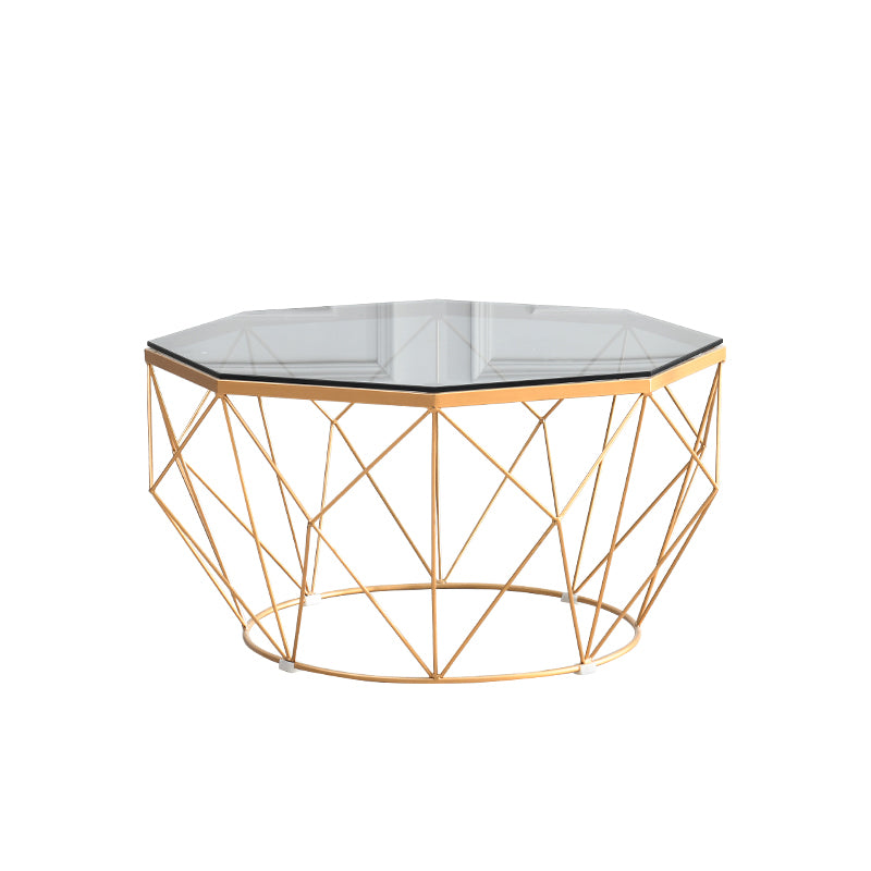 Modernism Glass Octagon Coffee Table 17.7" H Simple Iron Frame Cocktail Table