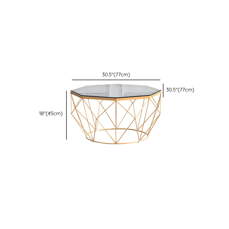 Modernism Glass Octagon Coffee Table 17.7" H Simple Iron Frame Cocktail Table