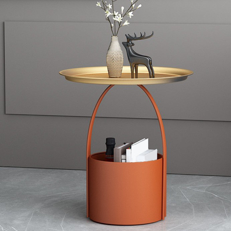 Round Tray Top Coffee Table Iron Pedestal Cocktail Table with Storage