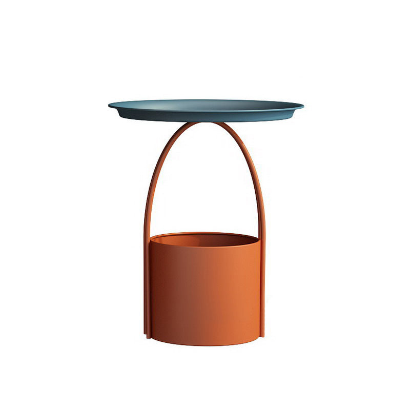 Round Tray Top Coffee Table Iron Pedestal Cocktail Table with Storage