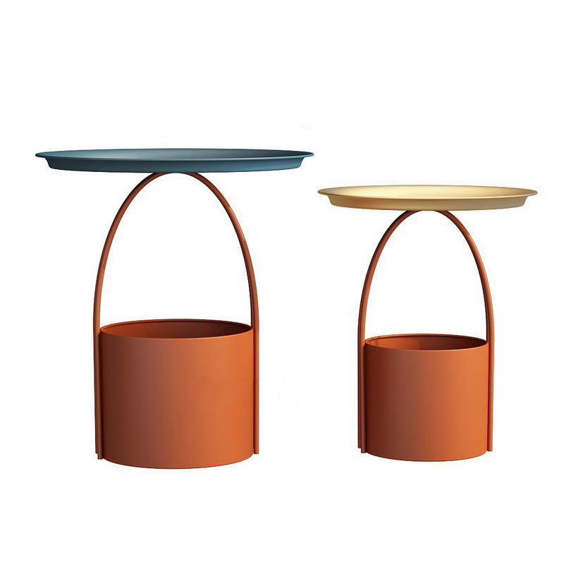 Round Tray Top Coffee Table Iron Pedestal Cocktail Table with Storage