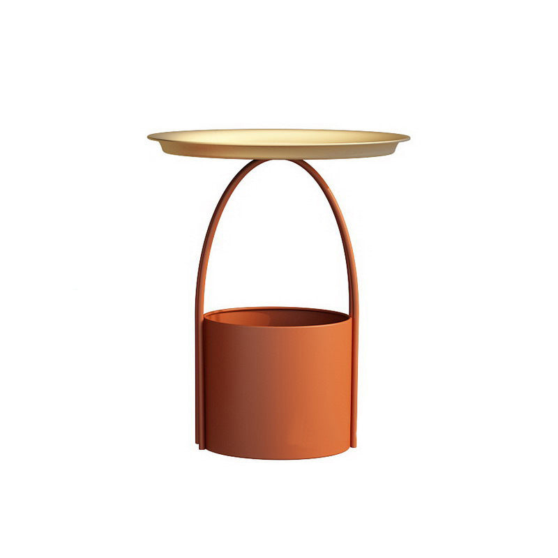 Round Tray Top Coffee Table Iron Pedestal Cocktail Table with Storage