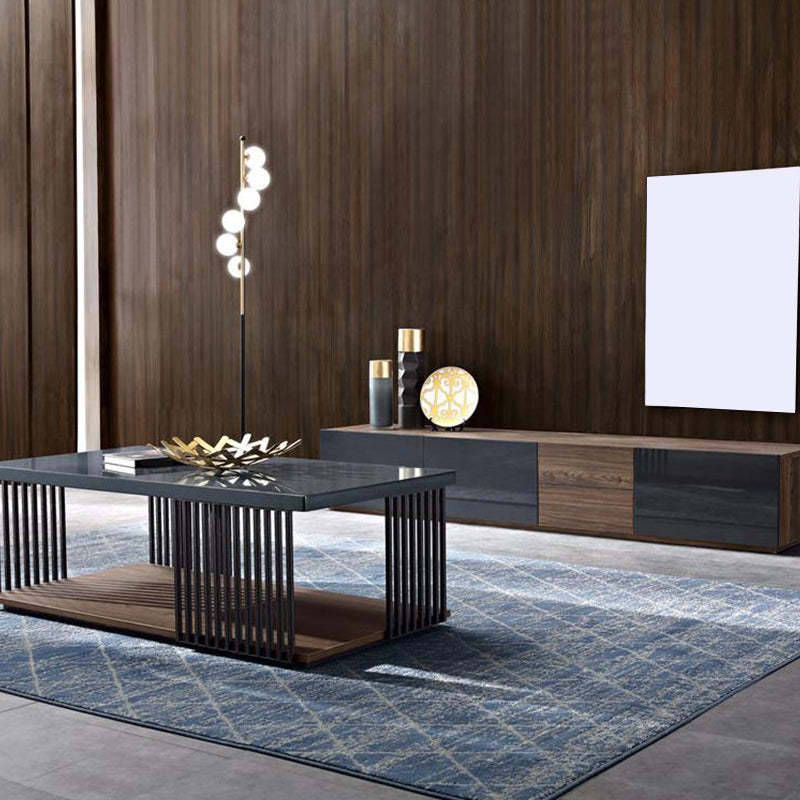 Rectangular Iron and Wood Coffee Cocktail Table with Storage