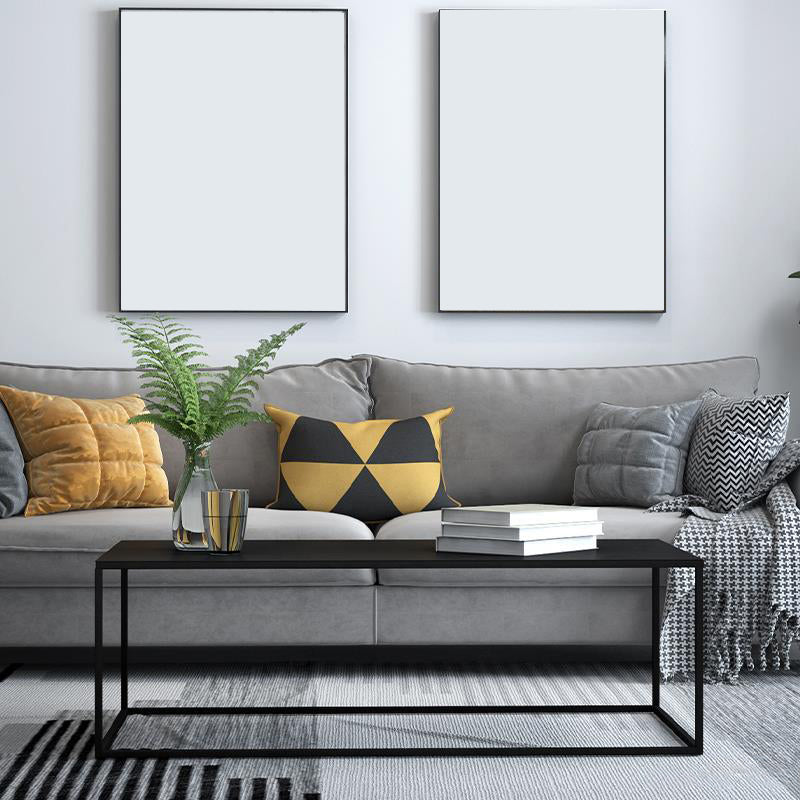 Iron Coffee Table with Frame Base Mid-Century Modern Black/White Coffee Table