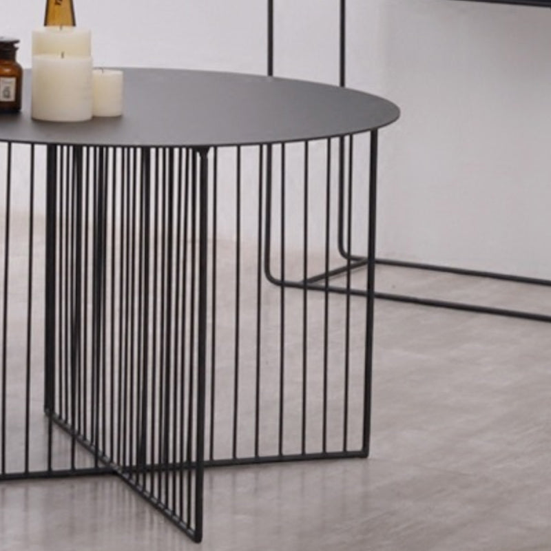Mid-century Modern Iron Round Top Coffee Table Cross Legs Cocktail Table