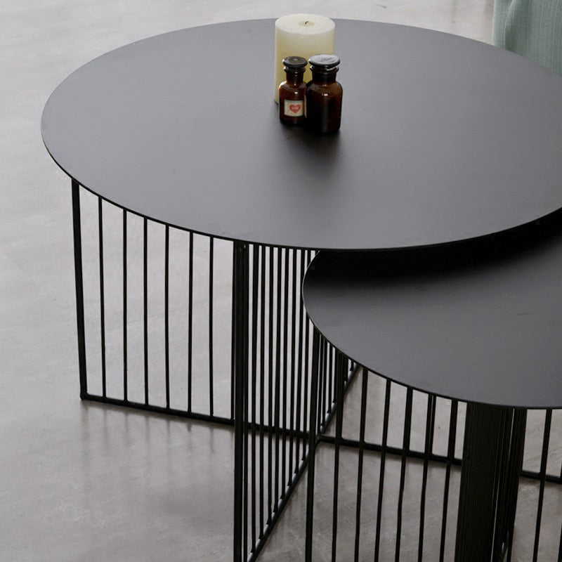 Mid-century Modern Iron Round Top Coffee Table Cross Legs Cocktail Table