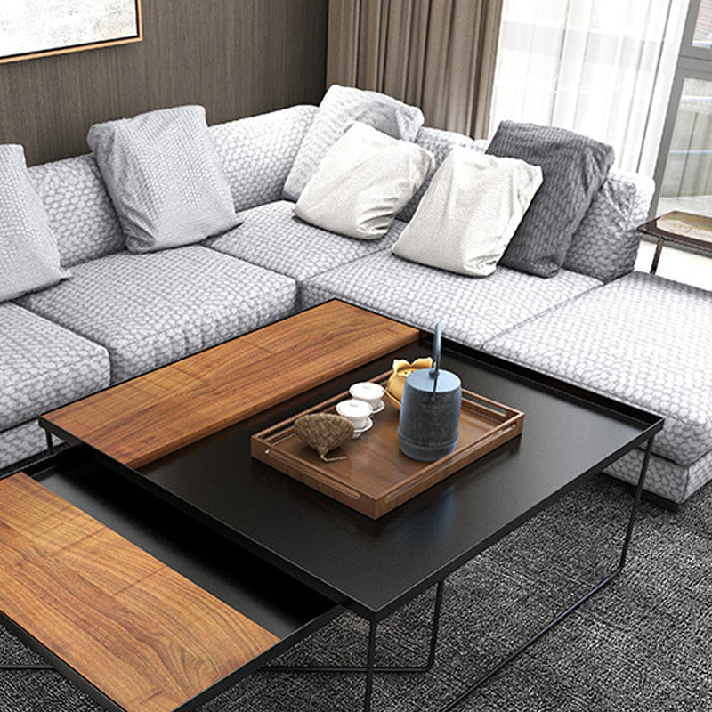 Mid-Century Modern Metal & Wood Coffee Table Cross Legs Cocktail Table Set