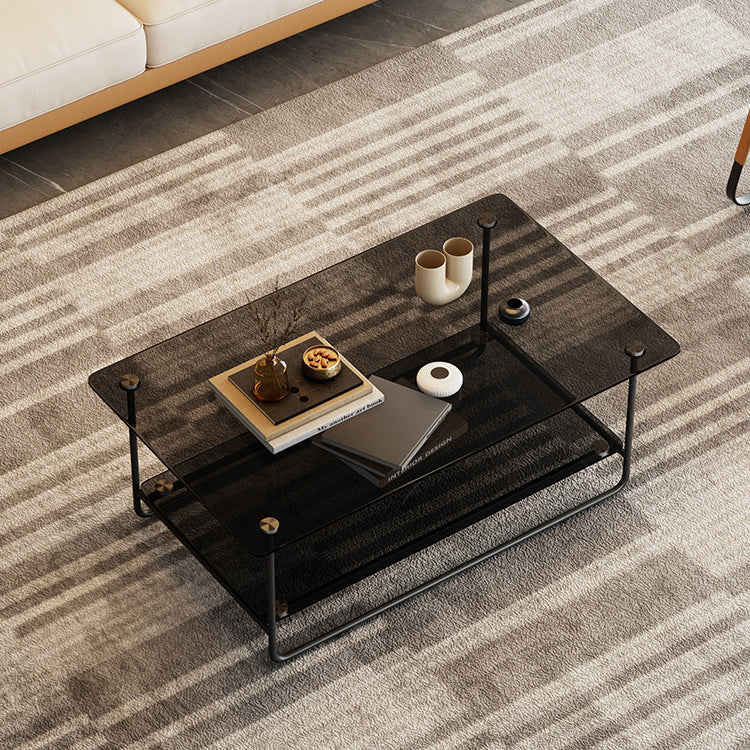 Modern Rectangle Glass Coffee Table 17.7"H Metal Sled Base Cocktail Table