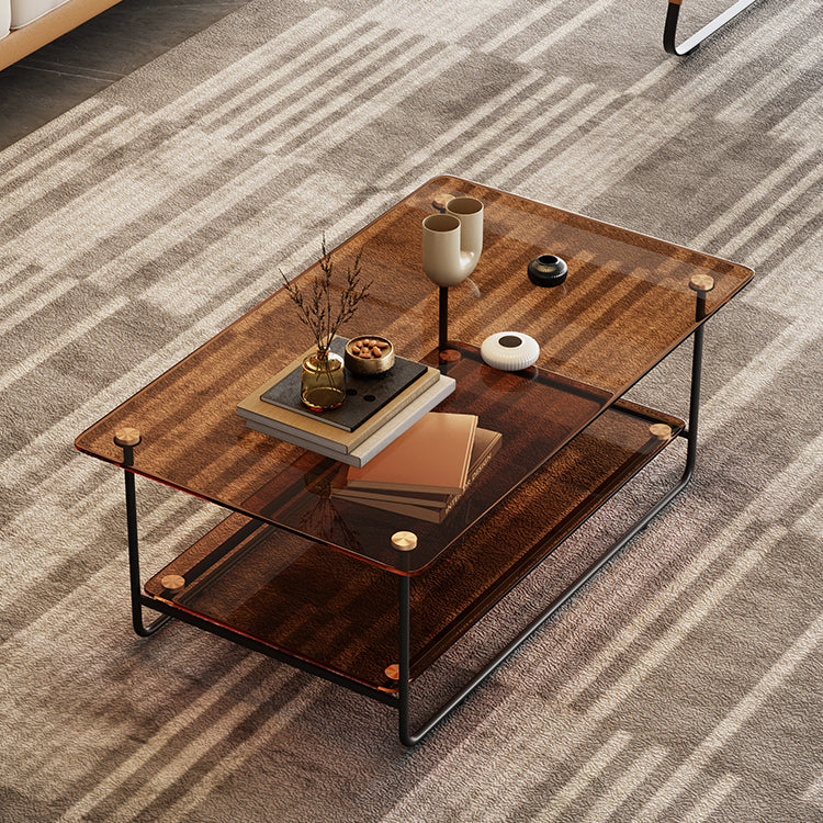 Modern Rectangle Glass Coffee Table 17.7"H Metal Sled Base Cocktail Table