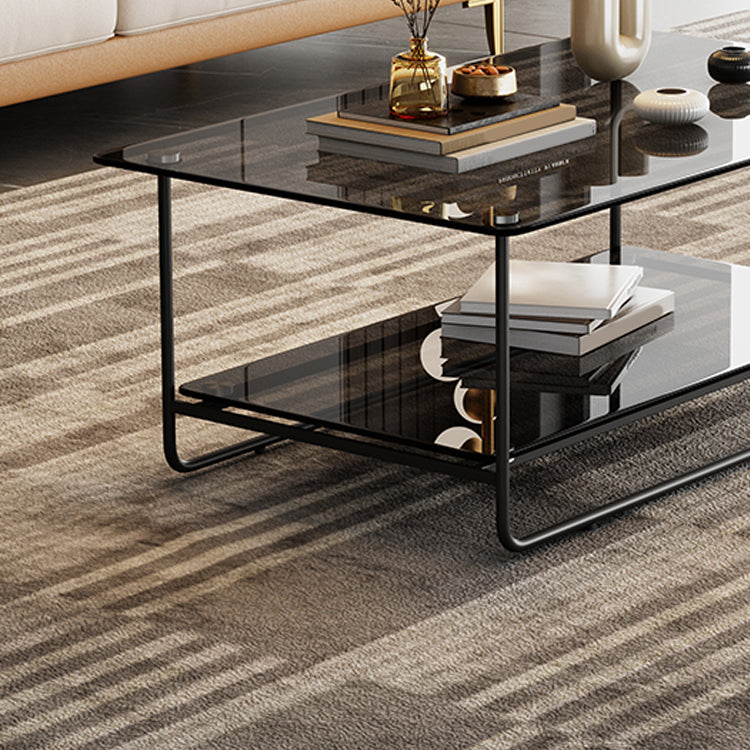 Modern Rectangle Glass Coffee Table 17.7"H Metal Sled Base Cocktail Table