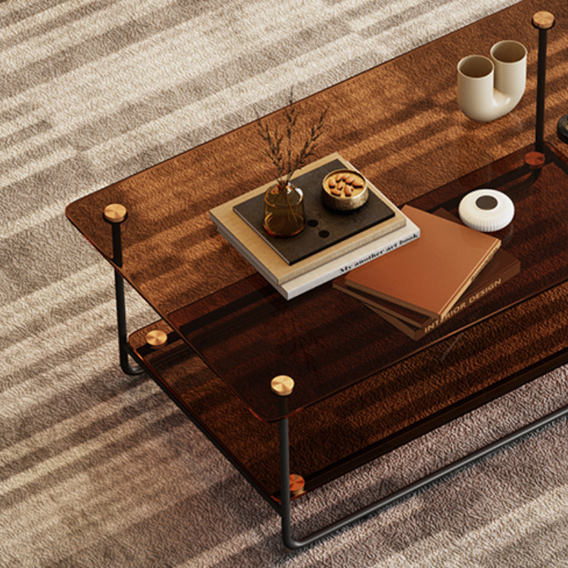Modern Rectangle Glass Coffee Table 17.7"H Metal Sled Base Cocktail Table