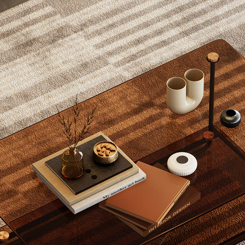 Modern Rectangle Glass Coffee Table 17.7"H Metal Sled Base Cocktail Table