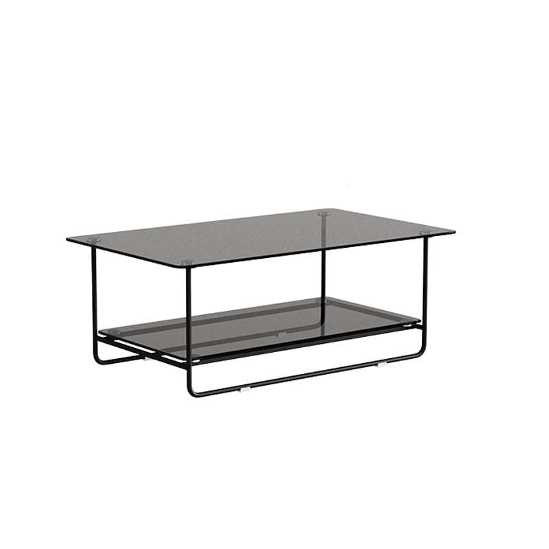 Modern Rectangle Glass Coffee Table 17.7"H Metal Sled Base Cocktail Table