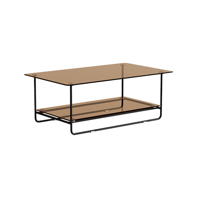 Modern Rectangle Glass Coffee Table 17.7"H Metal Sled Base Cocktail Table