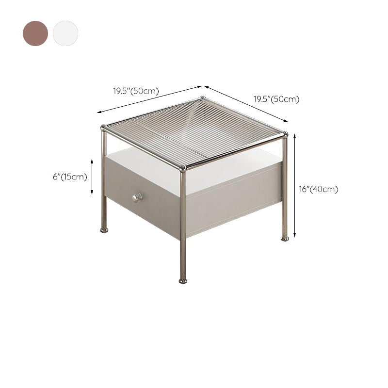 Modern 2 Nesting Glass Coffee Table Set Steel 4 Legs 1 - Drawer Cocktail Table