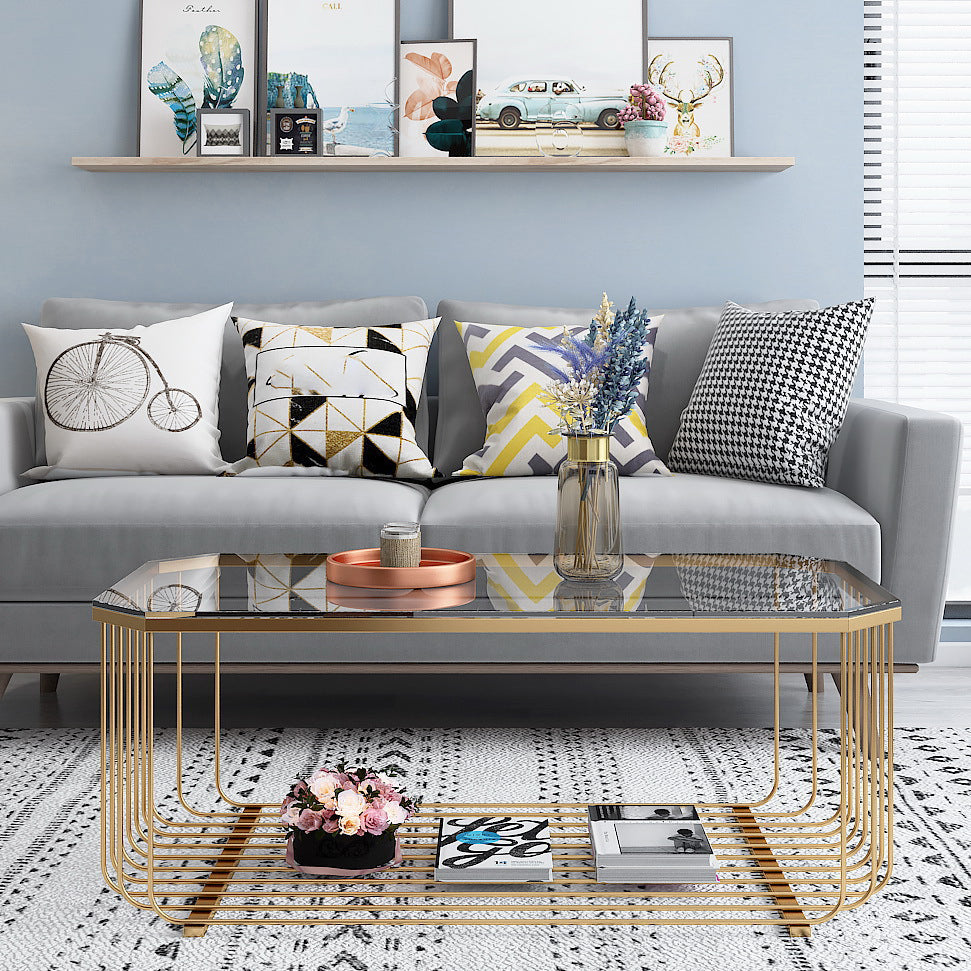 Gold Metal Frame Coffee Table Luxurious Cocktail Table with Shelf