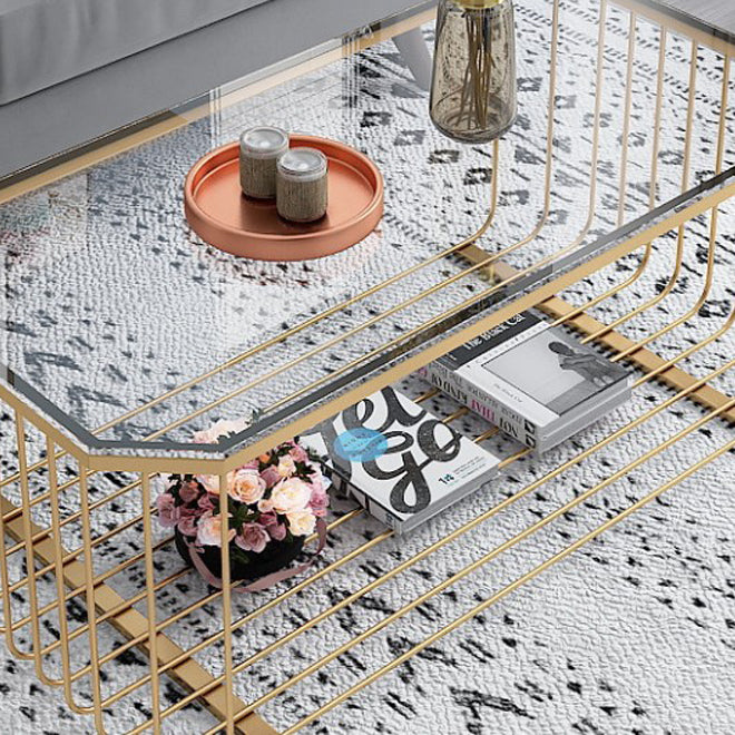 Gold Metal Frame Coffee Table Luxurious Cocktail Table with Shelf