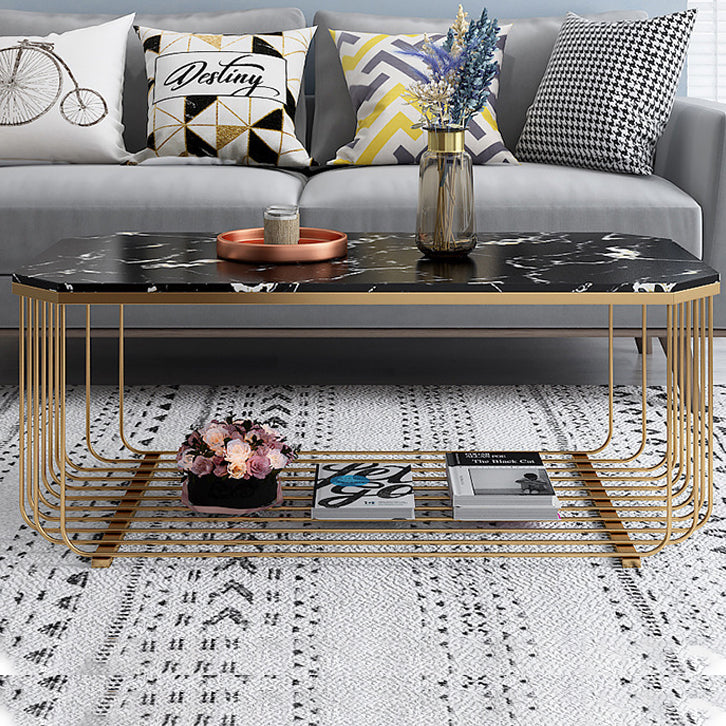 Gold Metal Frame Coffee Table Luxurious Cocktail Table with Shelf