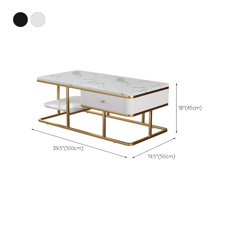 Glam Rectangle Cocktail Table with Marble Top and 1 Drawer and 1 Shelf