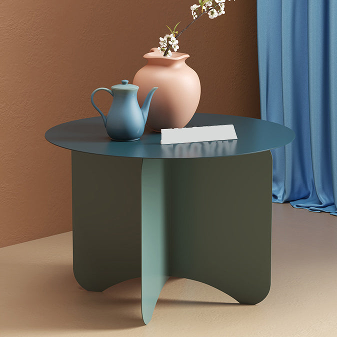 Mid-Century Modern Round Coffee Table with Iron Top and 4 Legs