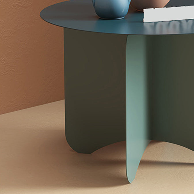 Mid-Century Modern Round Coffee Table with Iron Top and 4 Legs
