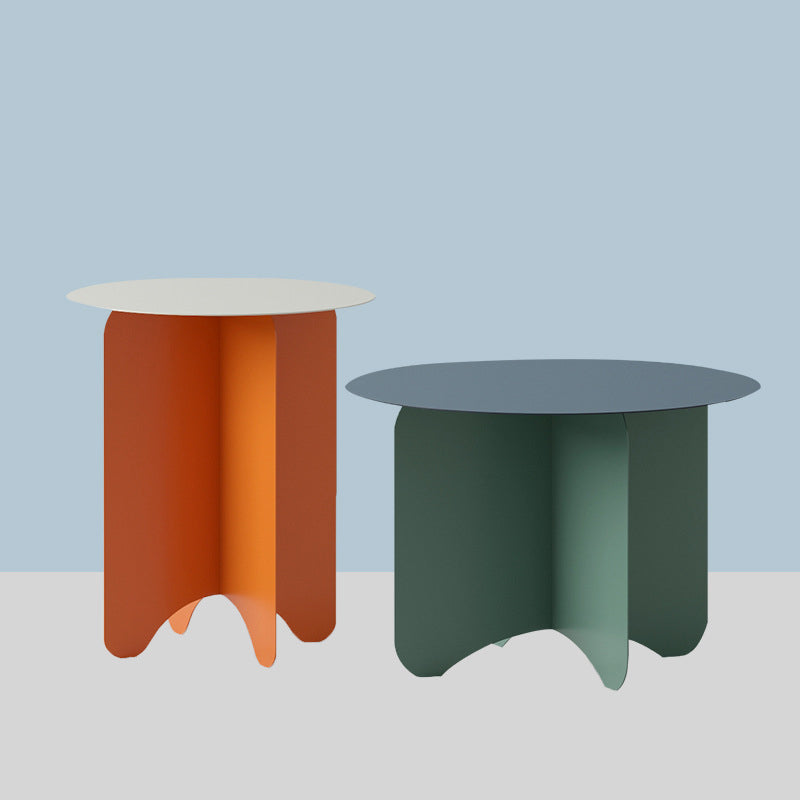 Mid-Century Modern Round Coffee Table with Iron Top and 4 Legs