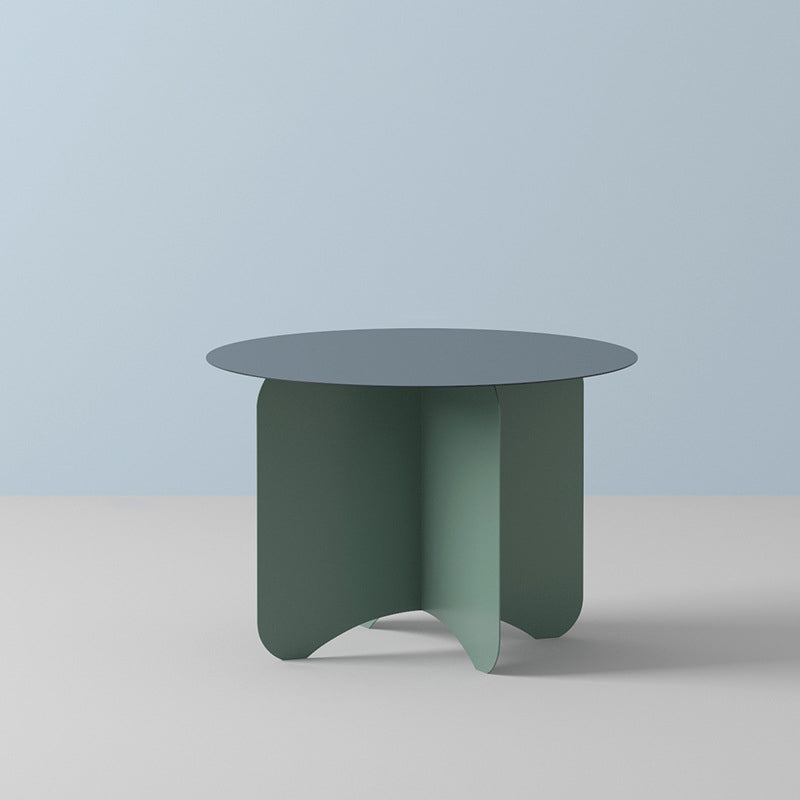 Mid-Century Modern Round Coffee Table with Iron Top and 4 Legs