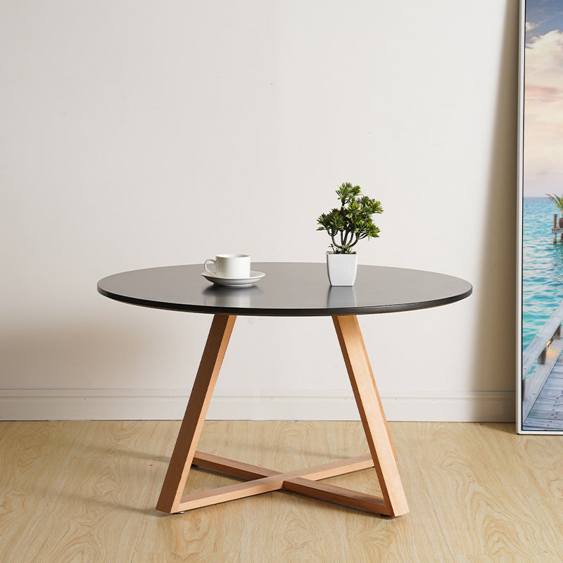 Modern Style Round Wood Coffee Table Cross Legs Cocktail Table