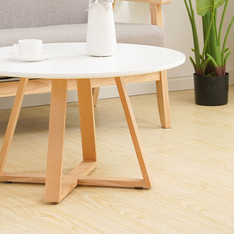 Modern Style Round Wood Coffee Table Cross Legs Cocktail Table