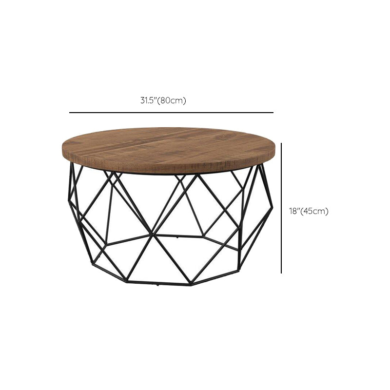 17.7" H Wood Round Top Coffee Table, Metal Frame Base Cocktail Table