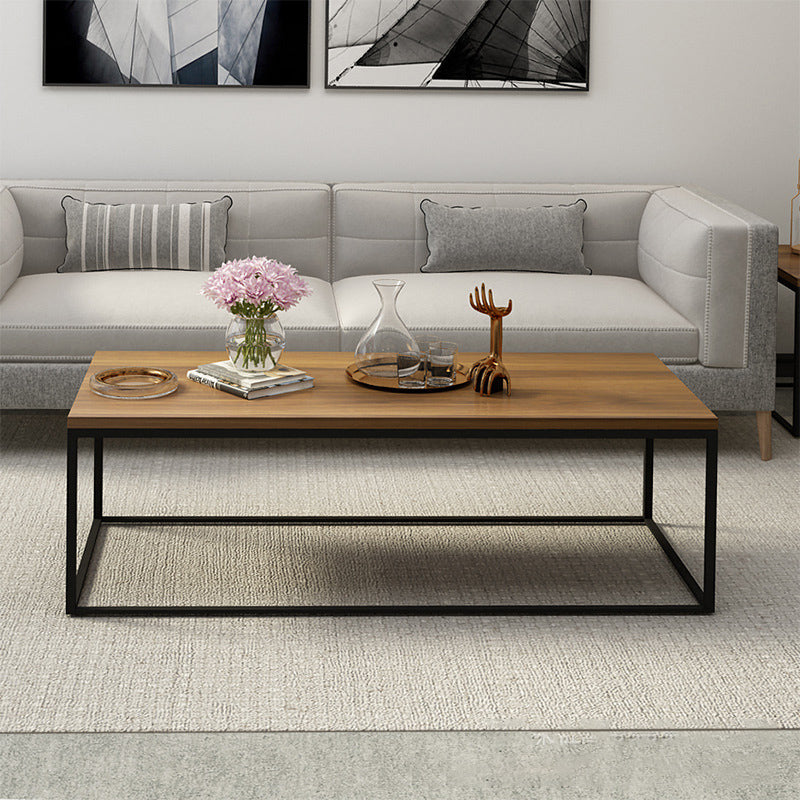 17.7" Tall Wooden Rectangle Top Coffee Table Iron Frame Base Cocktail Table
