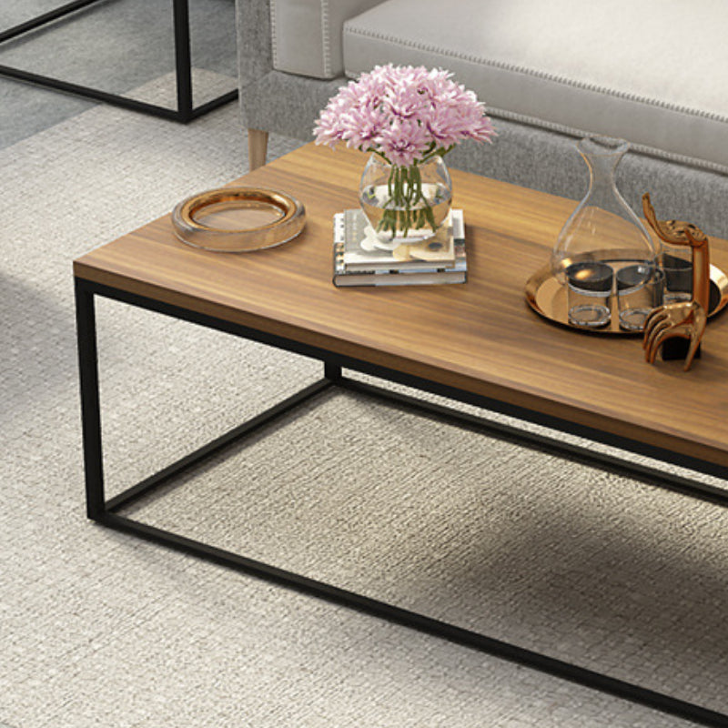 17.7" Tall Wooden Rectangle Top Coffee Table Iron Frame Base Cocktail Table