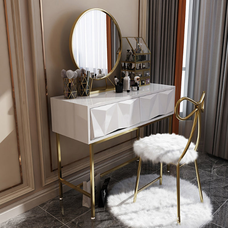 Glam Wood Vanity Table in White 31.5" H Dressing Table with Mirror and Stool