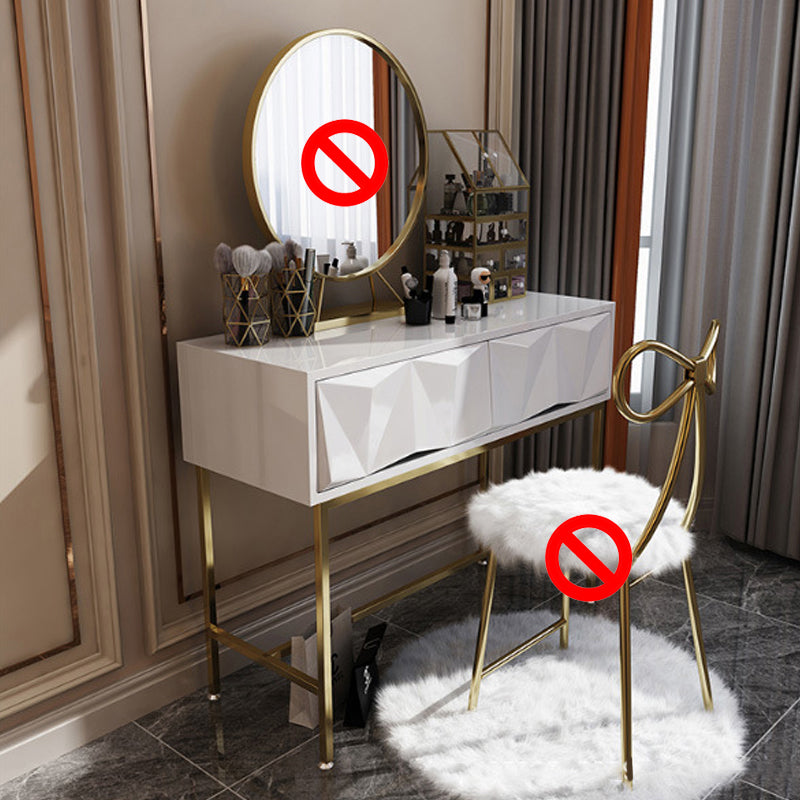 Glam Wood Vanity Table in White 31.5" H Dressing Table with Mirror and Stool