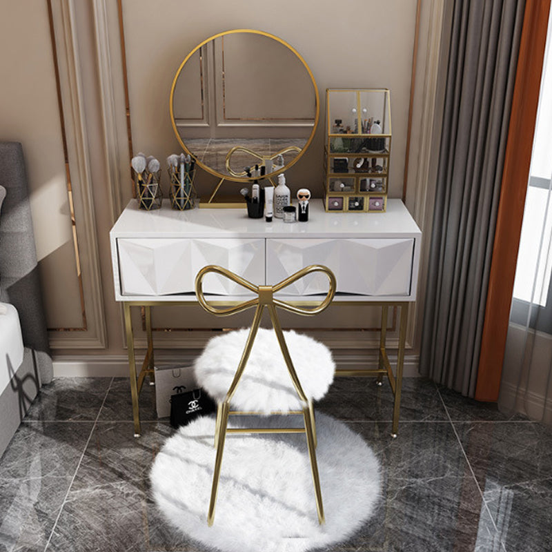 Glam Wood Vanity Table in White 31.5" H Dressing Table with Mirror and Stool