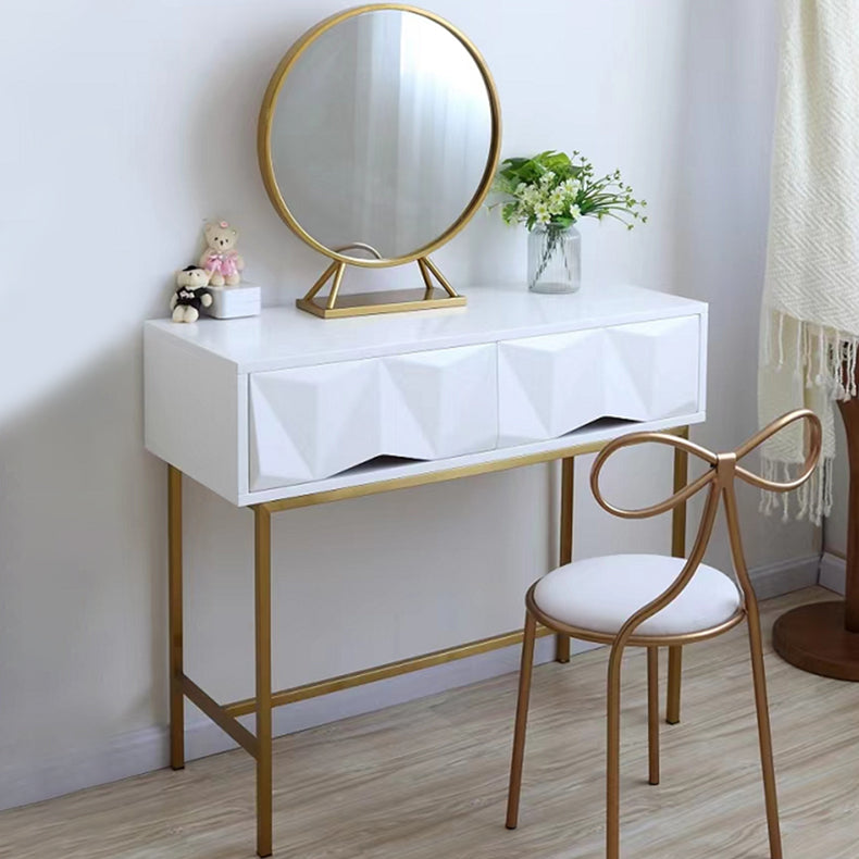 Glam Wood Vanity Table in White 31.5" H Dressing Table with Mirror and Stool