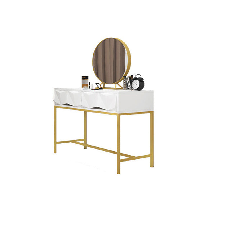 Glam Wood Vanity Table in White 31.5" H Dressing Table with Mirror and Stool
