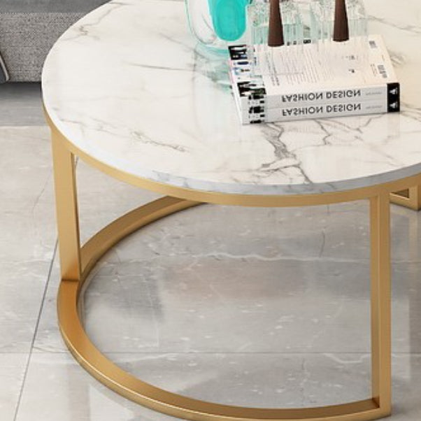 Glam Round Nesting Coffee Table with Marble Top and Metal Base
