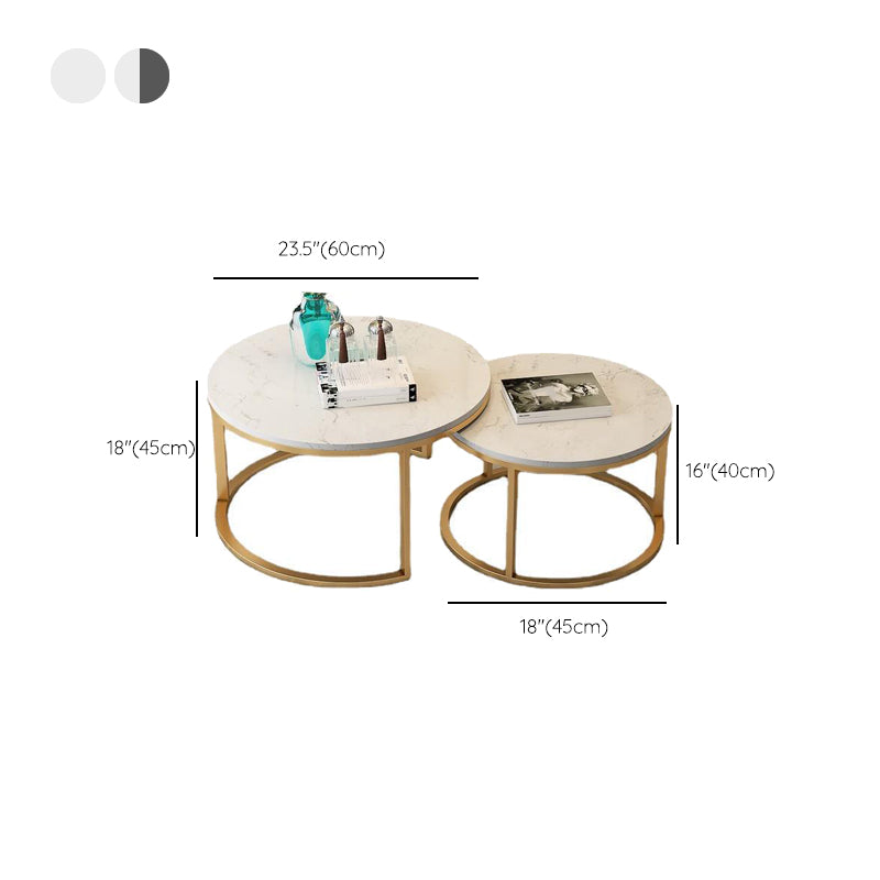 Glam Round Nesting Coffee Table with Marble Top and Metal Base