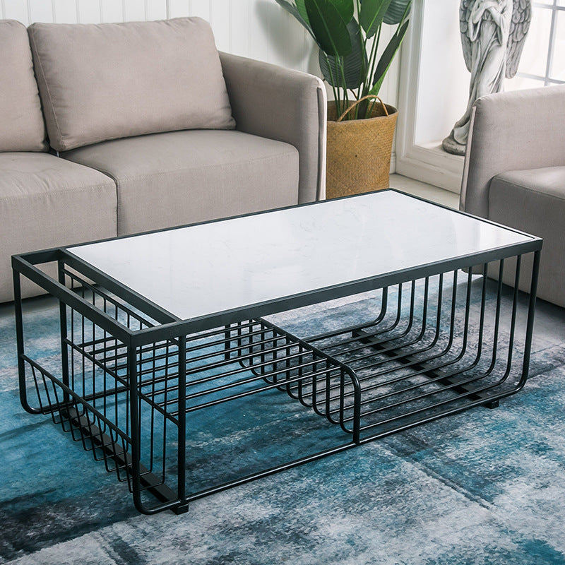 Frame Coffee Table Glam Marble Coffee Cocktail Table with Shelf