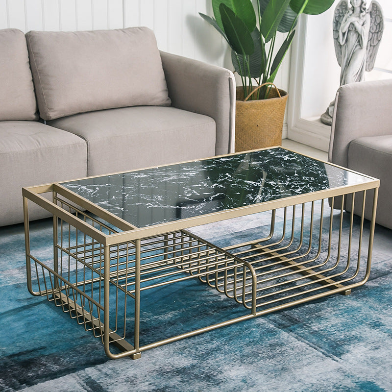 Frame Coffee Table Glam Marble Coffee Cocktail Table with Shelf