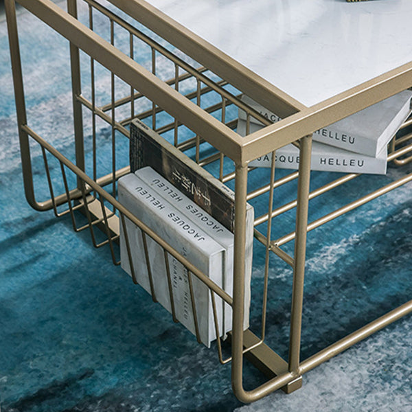 Frame Coffee Table Glam Marble Coffee Cocktail Table with Shelf
