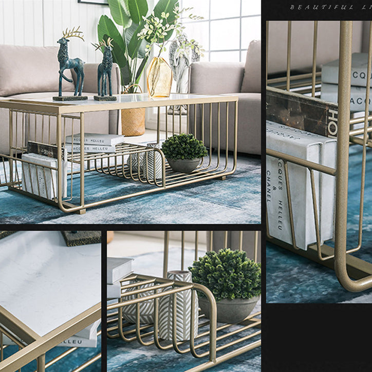 Frame Coffee Table Glam Marble Coffee Cocktail Table with Shelf