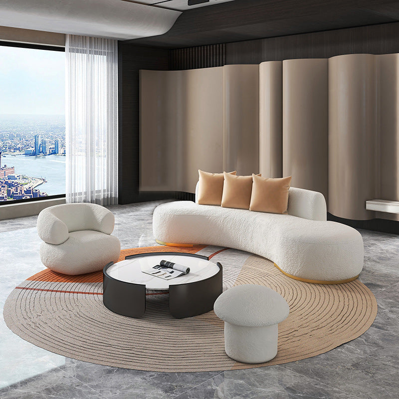 Curved 1/2/3/4-seater Sofa Modern Fabric Armless Sofa in White