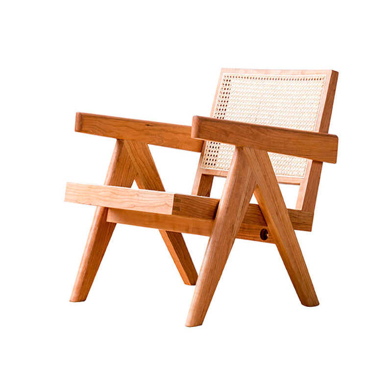Woven Back Lounge Chair Solid Wood Arms Included Chair with Cushion