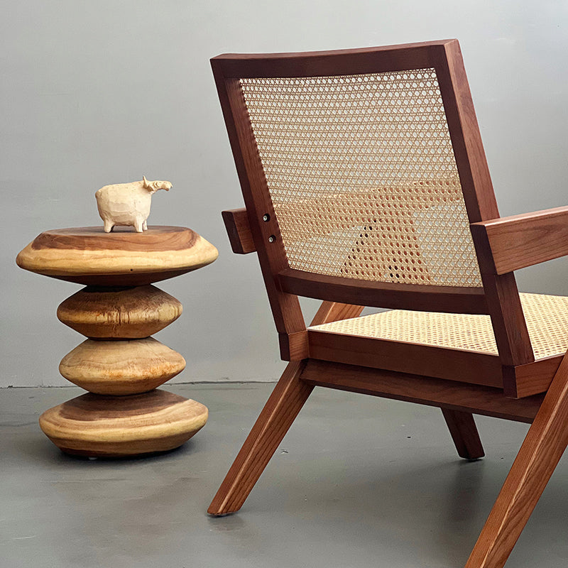 Woven Back Lounge Chair Solid Wood Arms Included Chair with Cushion