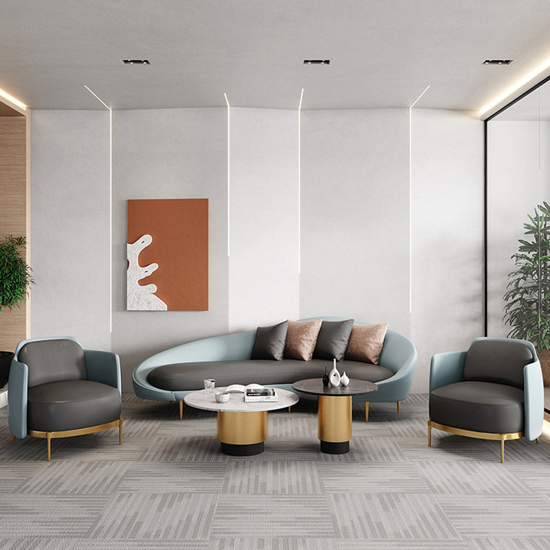 Contemporary Seating Faux Leather Living Room Tuxedo Arm Curved