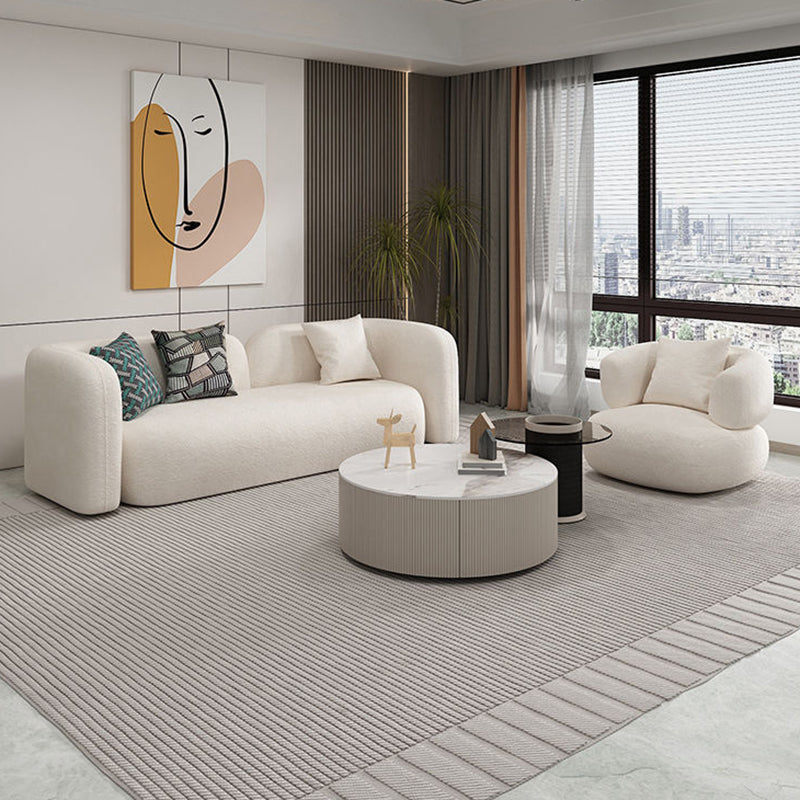 Tuxedo Arm Curved Sofa with Pillows Modern White Fabric Sofa