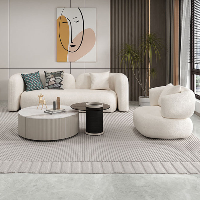 Tuxedo Arm Curved Sofa with Pillows Modern White Fabric Sofa